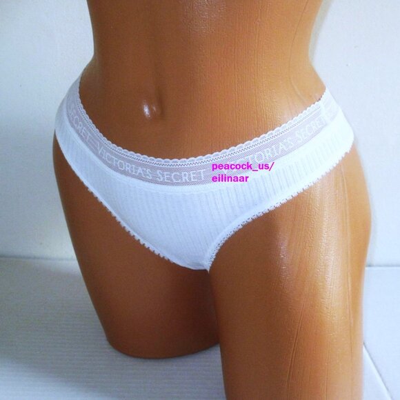 Victorias Secret Cotton Thong Panty S  XL Logo Waist Pointelle Snow White NWT - Picture 4 of 7